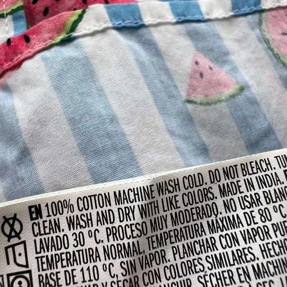 Fun Blue Striped Watermelon Print Casual Button Down Shirt Short‎ Sleeves Size M - Picture 6 of 6